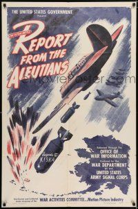 8f700 REPORT FROM THE ALEUTIANS style A 1sh '43 John Huston WWII USAAF documentary, bombing art!