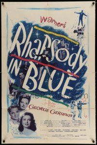 8f707 RHAPSODY IN BLUE 1sh '45 Robert Alda as George Gershwin, Al Jolson pictured!