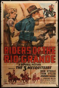 8f710 RIDERS OF THE RIO GRANDE 1sh '43 pretty Lorraine Miller with The Three Mesquiteers!