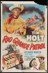 8f713 RIO GRANDE PATROL 1sh '50 great artwork of Tim Holt holding rifle by train!