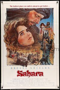 8f737 SAHARA 1sh '84 great Drew Struzan art of sexy Brooke Shields in the desert!