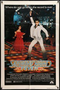 8f742 SATURDAY NIGHT FEVER 1sh '77 best image of disco John Travolta & Karen Lynn Gorney!