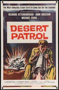 8f754 SEA OF SAND 1sh '62 Richard Attenborough, cool art of military soldier with huge gun!