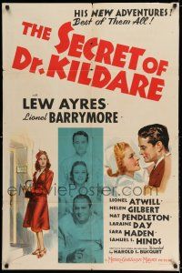 8f758 SECRET OF DR. KILDARE 1sh '39 Lew Ayres, Lionel Barrymore, art of pretty nurse Laraine Day!