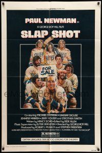 8f798 SLAP SHOT style A 1sh '77 hockey sports classic, great different cartoon art by R.G.!