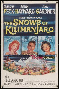 8f807 SNOWS OF KILIMANJARO 1sh '52 art of Gregory Peck, Susan Hayward & Ava Gardner in Africa!