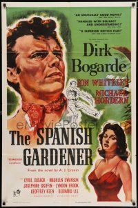 8f816 SPANISH GARDENER 1sh '57 artwork of Dirk Bogarde & sexy Maureen Swanson!