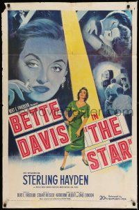 8f826 STAR 1sh '53 great art of Hollywood actress Bette Davis holding Oscar in the spotlight!