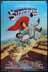 8f855 SUPERMAN III 1sh '83 art of Reeve flying with Richard Pryor by Salk!