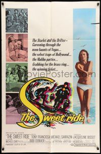 8f857 SWEET RIDE 1sh '68 1st Jacqueline Bisset standing topless in bikini, cool surfing art!