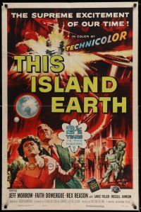 8f889 THIS ISLAND EARTH 1sh '55 sci-fi classic, wonderful art with aliens by Reynold Brown!
