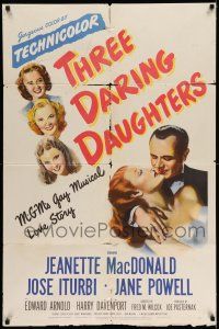 8f894 THREE DARING DAUGHTERS 1sh '48 Jeanette MacDonald, Jane Powell, Jose Iturbi, MGM musical!