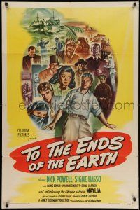 8f906 TO THE ENDS OF THE EARTH 1sh '47 drugs, cool montage art with Dick Powell by Harold Seroy!