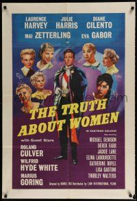 8f921 TRUTH ABOUT WOMEN English 1sh '58 Laurence Harvey, Julie Harris, English comedy!