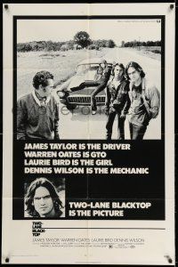 8f922 TWO-LANE BLACKTOP 1sh '71 James Taylor is the driver, Warren Oates is GTO, Laurie Bird