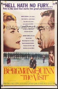 8f939 VISIT 1sh '64 close-ups of Ingrid Bergman & Anthony Quinn!