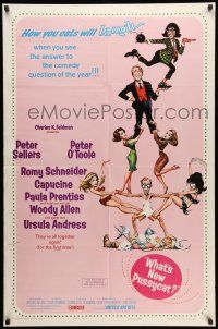 8f957 WHAT'S NEW PUSSYCAT style B 1sh '65 Frank Frazetta art of Woody Allen, Peter O'Toole & babes!