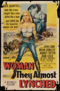 8f980 WOMAN THEY ALMOST LYNCHED 1sh '53 great art of super sexy female gunfighter Audrey Totter!