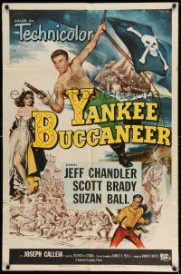 8f987 YANKEE BUCCANEER 1sh '52 cool art of barechested pirate Jeff Chandler swinging on rope w/gun!