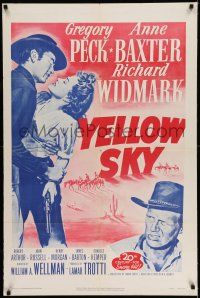 8f988 YELLOW SKY 1sh R52 great images of Gregory Peck & Anne Baxter, Richard Widmark