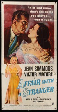 8g588 AFFAIR WITH A STRANGER 3sh '53 great artwork of Jean Simmons, Victor Mature & sexy bad girl!