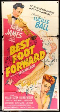 8g618 BEST FOOT FORWARD 3sh '43 art of Lucille Ball & Harry James in a honey of a musical, rare!