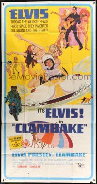 8g645 CLAMBAKE 3sh '67 McGinnis art of Elvis Presley in speed boat with sexy babes, rock & roll!