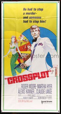 8g655 CROSSPLOT int'l 3sh '70 cool artwork of spy Roger Moore & sexy Claudie Lange!