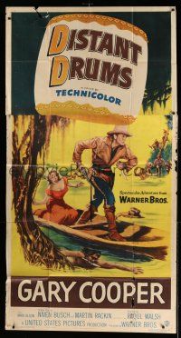 8g666 DISTANT DRUMS 3sh '51 art of Gary Cooper in the Florida Everglades, directed by Raoul Walsh!