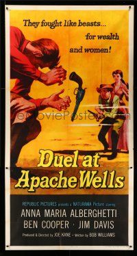 8g672 DUEL AT APACHE WELLS 3sh '57 they fought like beasts for wealth and women, cool gun duel art!