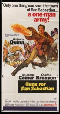 8g718 GUNS FOR SAN SEBASTIAN 3sh '68 Thurton art of one-man army Anthony Quinn firing canon!