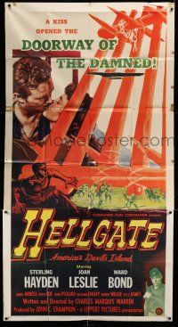 8g725 HELLGATE 3sh '52 cool artwork of Sterling Hayden in America's Devil's Island!