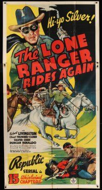 8g769 LONE RANGER RIDES AGAIN 3sh '39 cool art of masked Robert Livingston & Tonto, serial, rare!