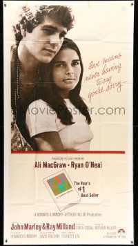 8g772 LOVE STORY int'l 3sh '70 romantic close up of Ali MacGraw & Ryan O'Neal, classic tagline!
