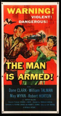 8g780 MAN IS ARMED 3sh '56 art of violent dangerous Dane Clark with gun grabbing sexy May Wynn!