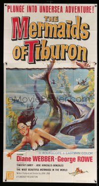 8g783 MERMAIDS OF TIBURON 3sh '62 art of sexy mermaid & shark, plunge into undersea adventure!