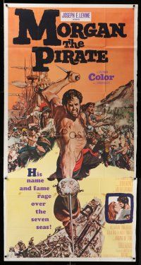 8g790 MORGAN THE PIRATE 3sh '61 cool art of barechested swashbuckler Steve Reeves!