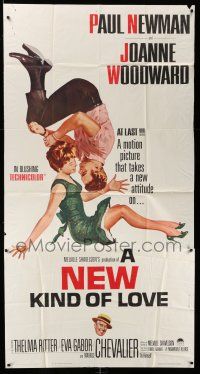 8g802 NEW KIND OF LOVE 3sh '63 Paul Newman loves Joanne Woodward, great romantic image!