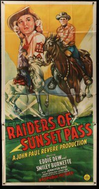 8g842 RAIDERS OF SUNSET PASS 3sh '43 great art of cowboy Eddie Dew, Smiley & Jennifer Holt!