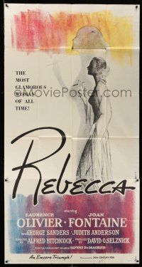 8g844 REBECCA 3sh R56 Alfred Hitchcock, great full-length art of Joan Fontaine!