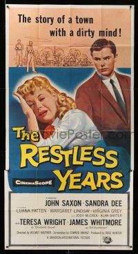 8g849 RESTLESS YEARS 3sh '58 John Saxon & Sandra Dee are condemned by a town with a dirty mind!