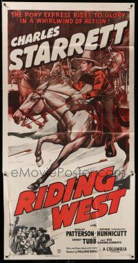 8g852 RIDING WEST 3sh '43 cool artwork of cowboy Charles Starrett riding for the Pony Express!