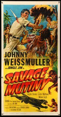 8g868 SAVAGE MUTINY 3sh '53 art of Johnny Weissmuller as Jungle Jim fighting island natives!