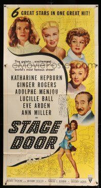 8g898 STAGE DOOR 3sh R53 Katharine Hepburn, Ginger Rogers, Adolphe Menjou, Lucy Ball, Ann Miller