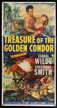 8g948 TREASURE OF THE GOLDEN CONDOR 3sh '53 art of Cornel Wilde grabbing girl & attacked by snake!