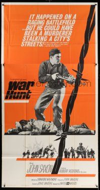 8g969 WAR HUNT 3sh '62 great full-length image of John Saxon with rifle over dead body!