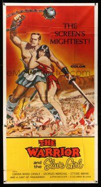 8g972 WARRIOR & THE SLAVE GIRL 3sh '59 awesome artwork of gladiator & girl, mightiest Italian epic!