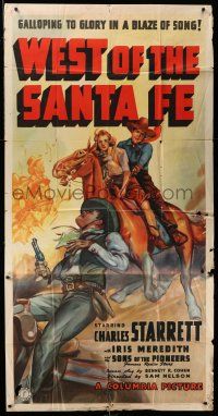 8g977 WEST OF THE SANTA FE 3sh '38 great artwork of cowboy hero Charles Starrett on horse!