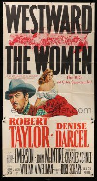 8g978 WESTWARD THE WOMEN 3sh '51 art of Robert Taylor & sexy mail-order bride Denise Darcel!