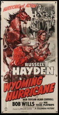 8g992 WYOMING HURRICANE 3sh '43 cool art of cowboy Russell Hayden fighting as girl w/gun watches!